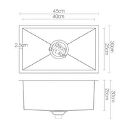 Cefito Kitchen Sink 45X30CM Stainless Steel Basin Single Bowl Black SINK-BLACK-3045