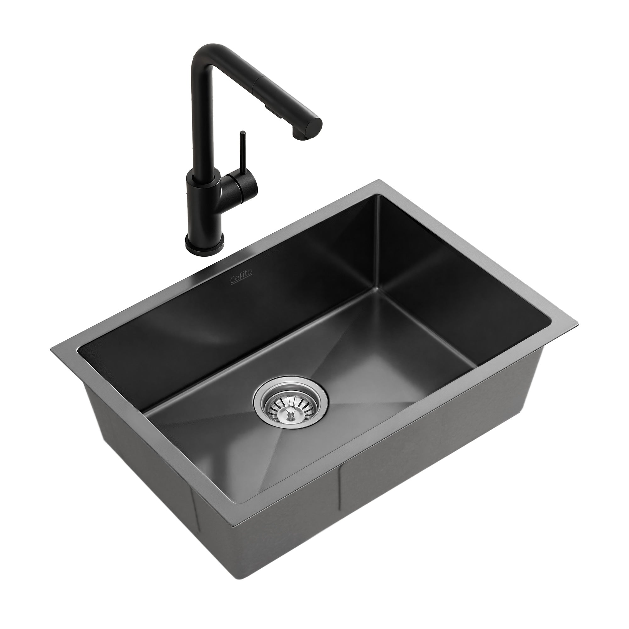 Cefito Stainless Steel Sink 30x45CM With Pull Out Mixer Tap Kitchen Basin Single Bowl Black SINK-BLACK-3045-48