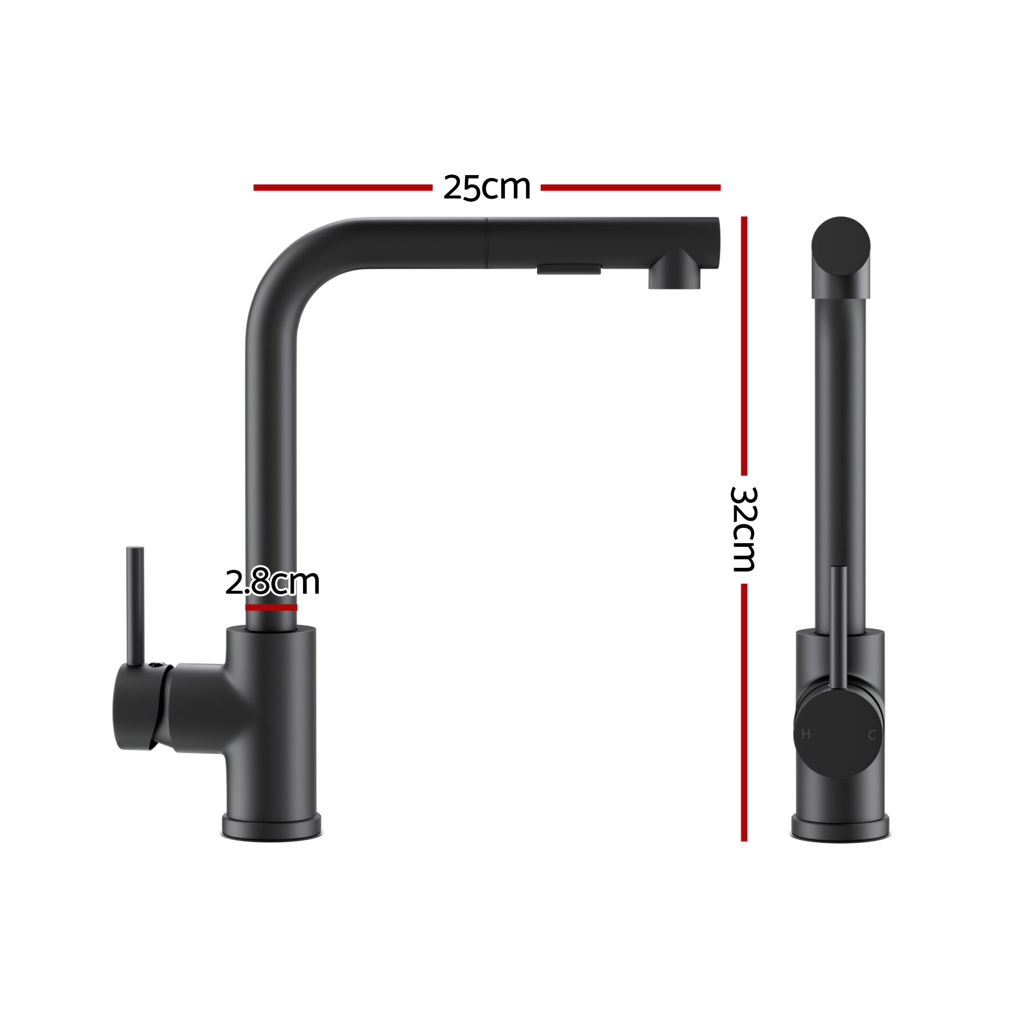 Cefito Stainless Steel Sink 30x45CM With Pull Out Mixer Tap Kitchen Basin Single Bowl Black SINK-BLACK-3045-48