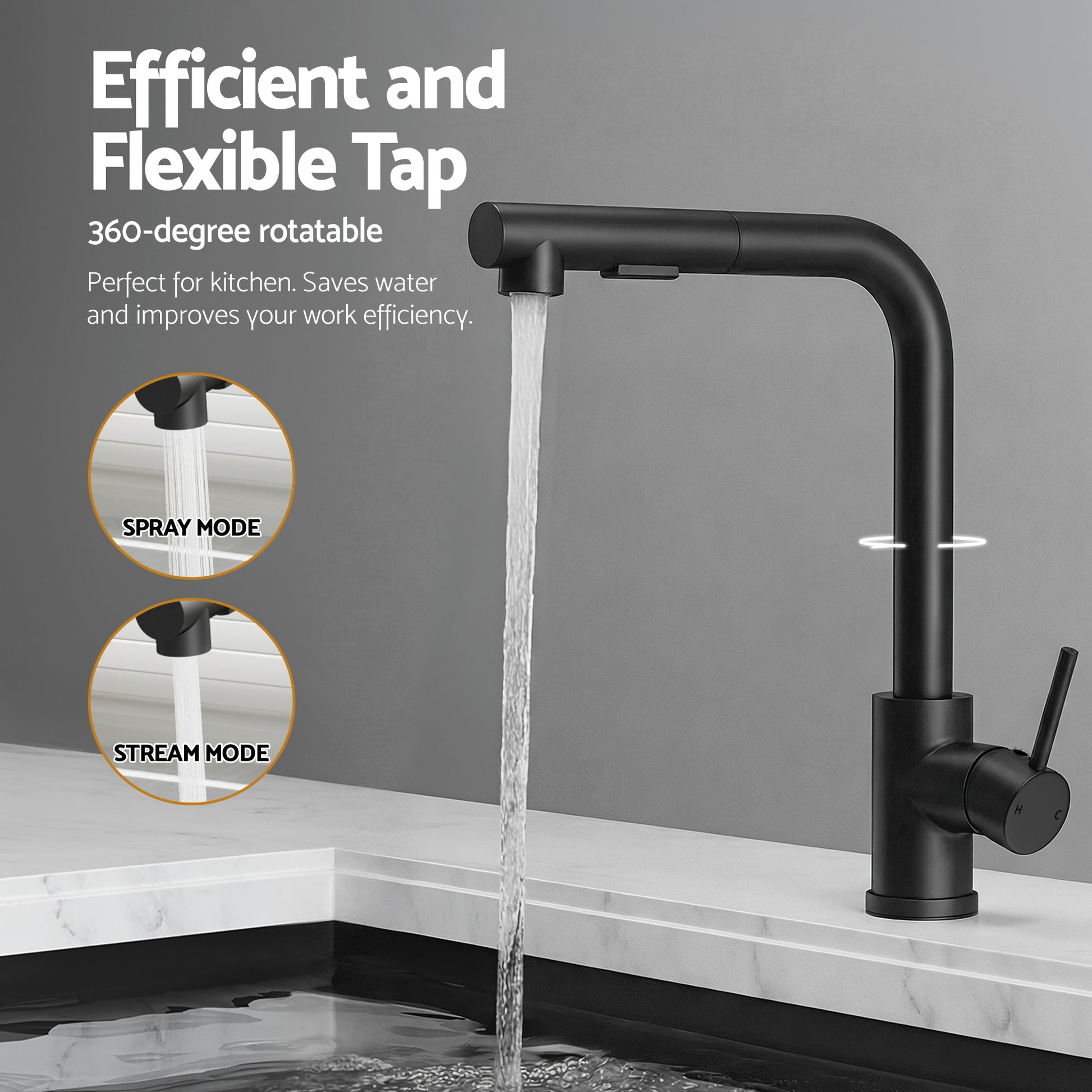 Cefito Stainless Steel Sink 30x45CM With Pull Out Mixer Tap Kitchen Basin Single Bowl Black SINK-BLACK-3045-48