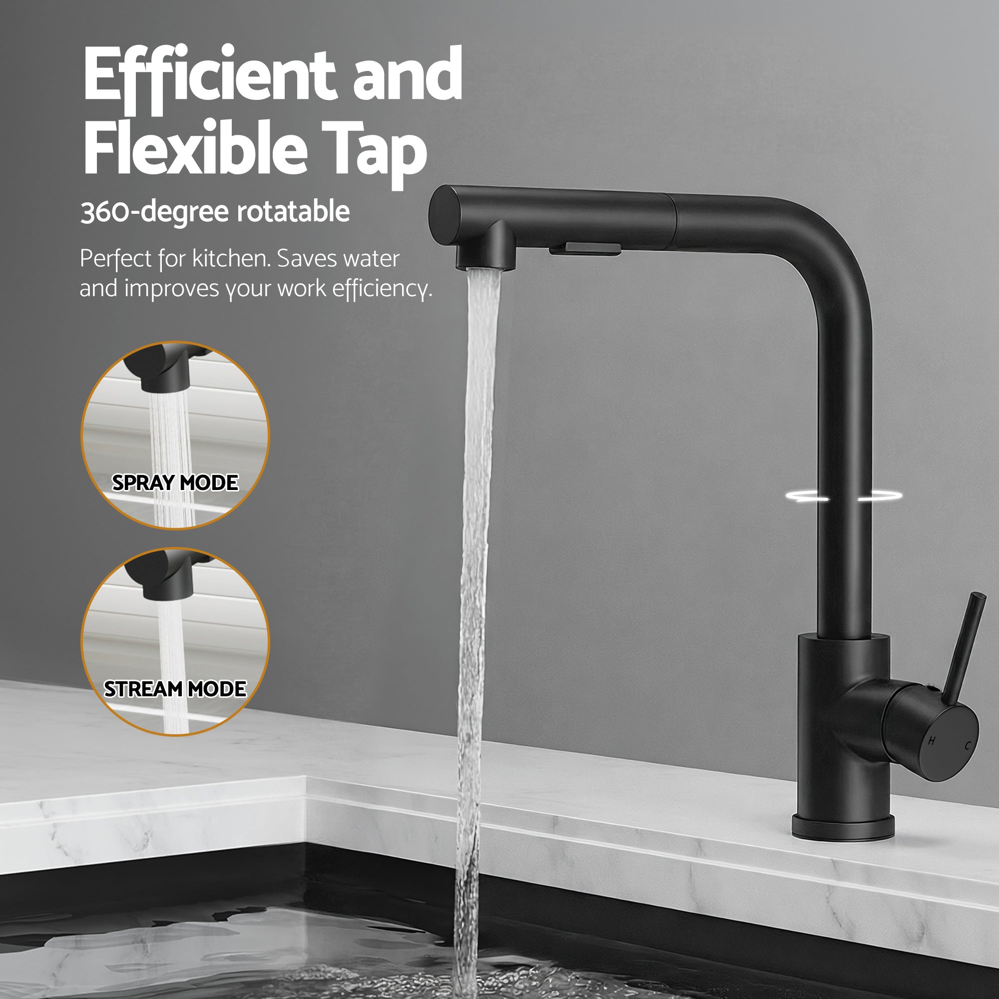 Cefito Stainless Steel Sink 30x45CM With Pull Out Mixer Tap Kitchen Basin Single Bowl Black SINK-BLACK-3045-48