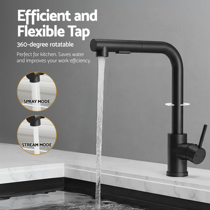 Cefito Stainless Steel Sink 30x45CM With Pull Out Mixer Tap Kitchen Basin Single Bowl Black SINK-BLACK-3045-48