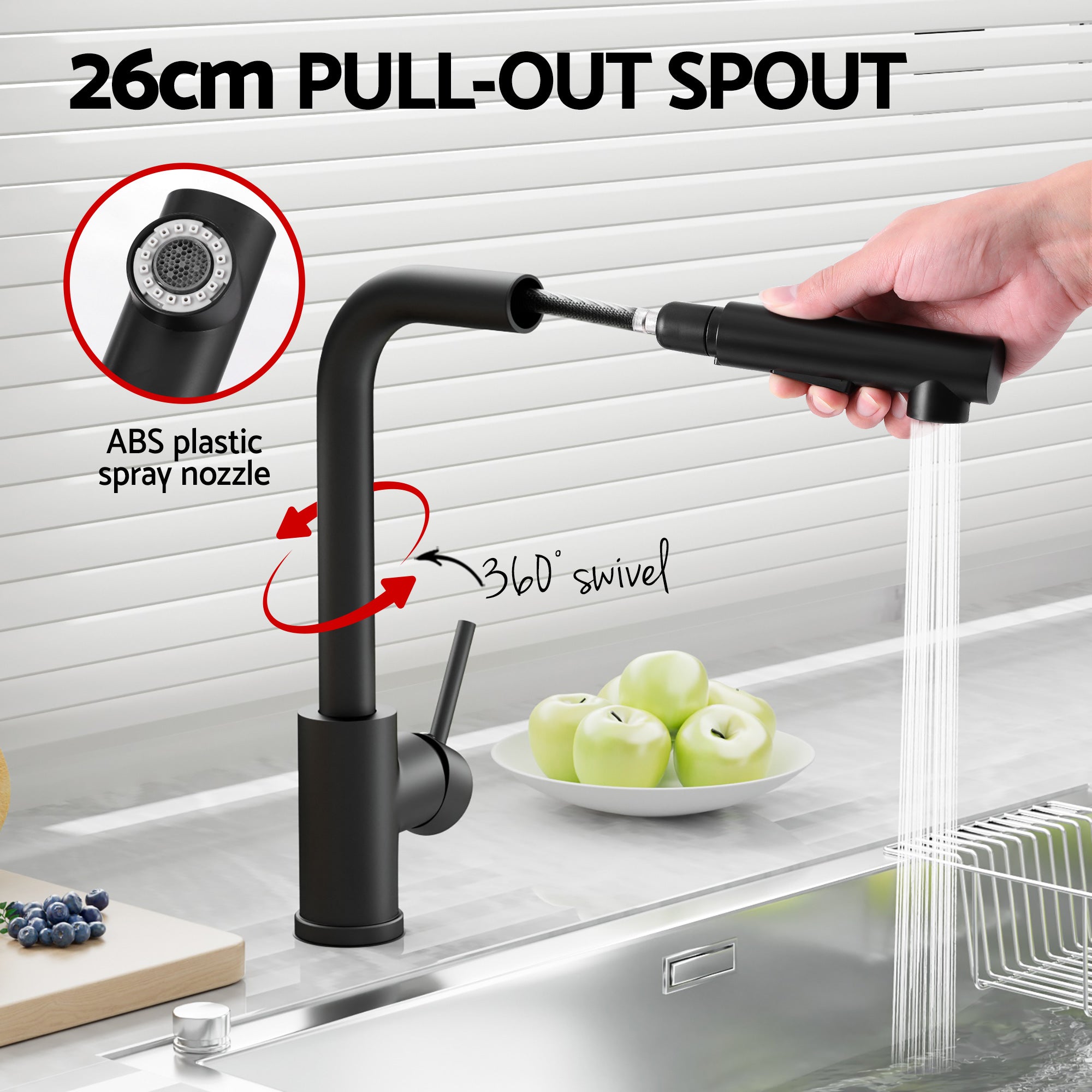 Cefito Stainless Steel Sink 30x45CM With Pull Out Mixer Tap Kitchen Basin Single Bowl Black SINK-BLACK-3045-48