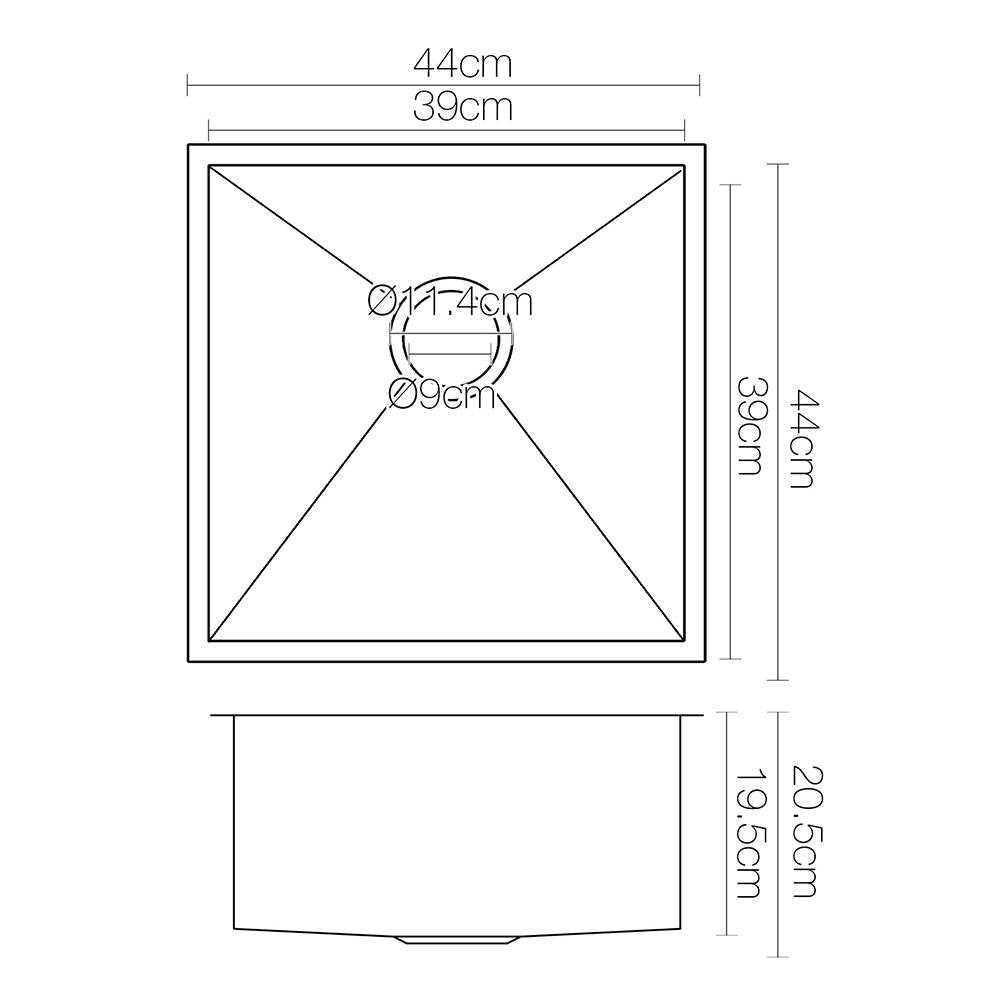 Cefito Kitchen Sink 44X44CM Stainless Steel Basin Single Bowl Black SINK-BLACK-4444