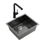 Cefito Stainless Steel Sink 44x44CM With Pull Out Mixer Tap Kitchen Basin Single Bowl Black SINK-BLACK-4444-48