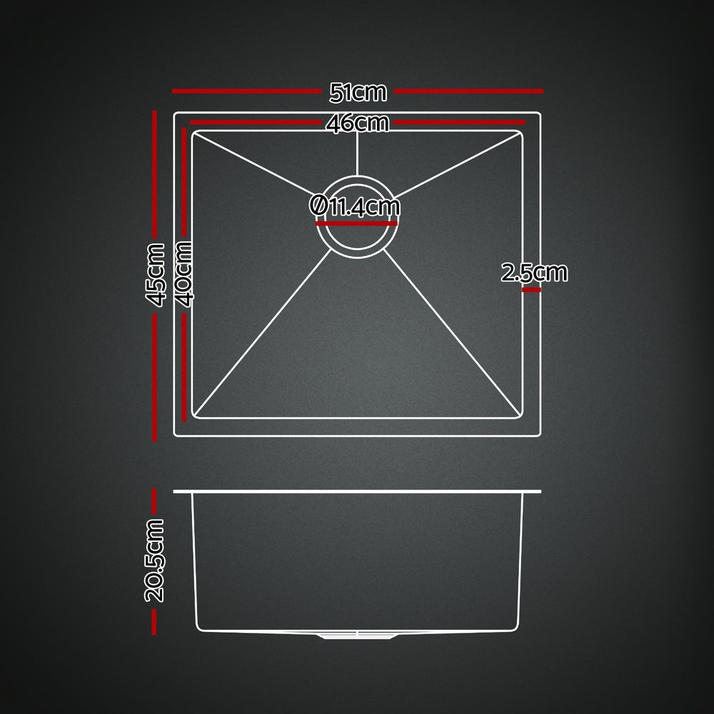 Cefito Stainless Steel Sink 51x45CM With Pull Out Mixer Tap Kitchen Single Bowl Black SINK-BLACK-5145-07