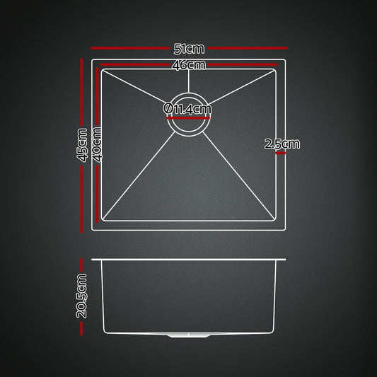 Cefito Stainless Steel Sink 51x45CM With Pull Out Mixer Tap Kitchen Single Bowl Black SINK-BLACK-5145-07