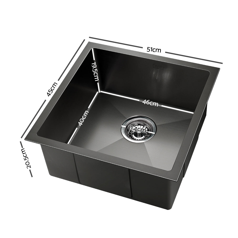 Cefito Kitchen Sink 51X45CM Stainless Steel Basin Single Bowl Black SINK-BLACK-5145