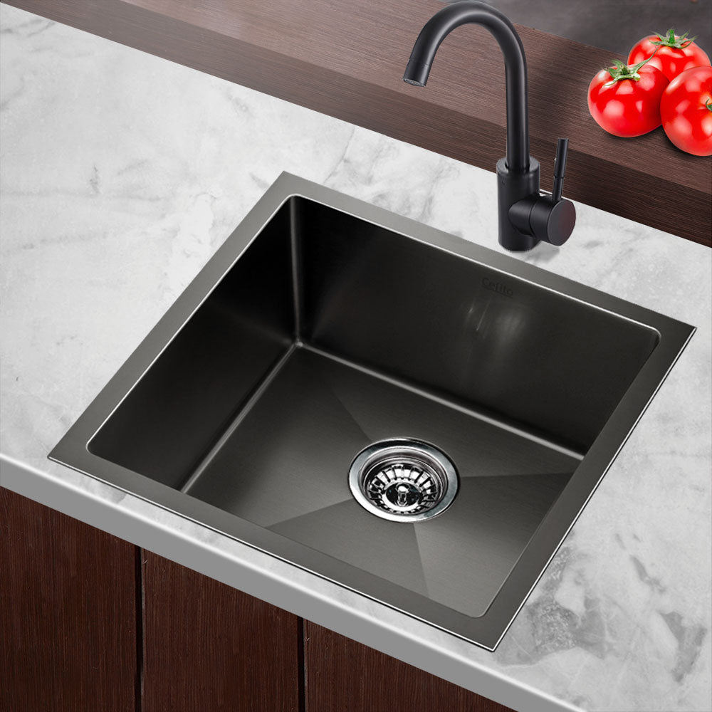 Cefito Kitchen Sink 51X45CM Stainless Steel Basin Single Bowl Black SINK-BLACK-5145