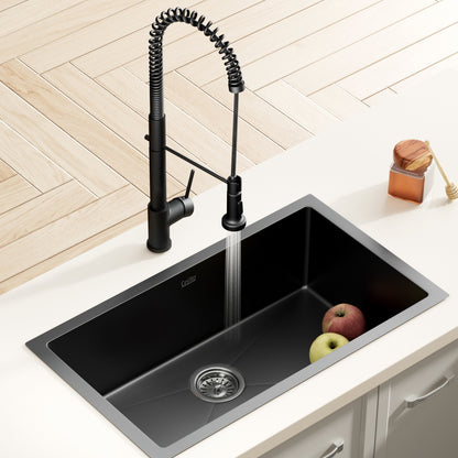 Cefito Stainless Steel Sink 70x45CM With Pull Out Mixer Tap Kitchen Basin Single Bowl Black SINK-BLACK-7045-07
