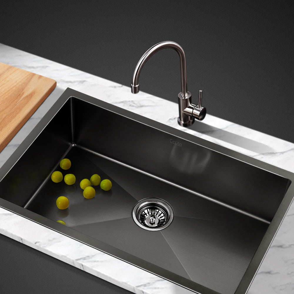 Cefito Kitchen Sink 70X45CM Stainless Steel Basin Single Bowl Black SINK-BLACK-7045