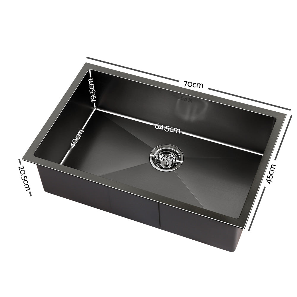 Cefito Kitchen Sink 70X45CM Stainless Steel Basin Single Bowl Black SINK-BLACK-7045