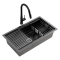 Cefito Stainless Steel Sink 70x45CM With Pull Out Mixer Tap Kitchen Basin Single Bowl Black SINK-BLACK-7045T-52