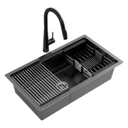 Cefito Stainless Steel Sink 70x45CM With Pull Out Mixer Tap Kitchen Basin Single Bowl Black SINK-BLACK-7045T-52