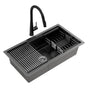 Cefito Stainless Steel Sink 70x45CM With Pull Out Mixer Tap Kitchen Basin Single Bowl Black SINK-BLACK-7045T-52
