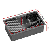 Cefito Stainless Steel Sink 70x45CM With Pull Out Mixer Tap Kitchen Basin Single Bowl Black SINK-BLACK-7045T-52