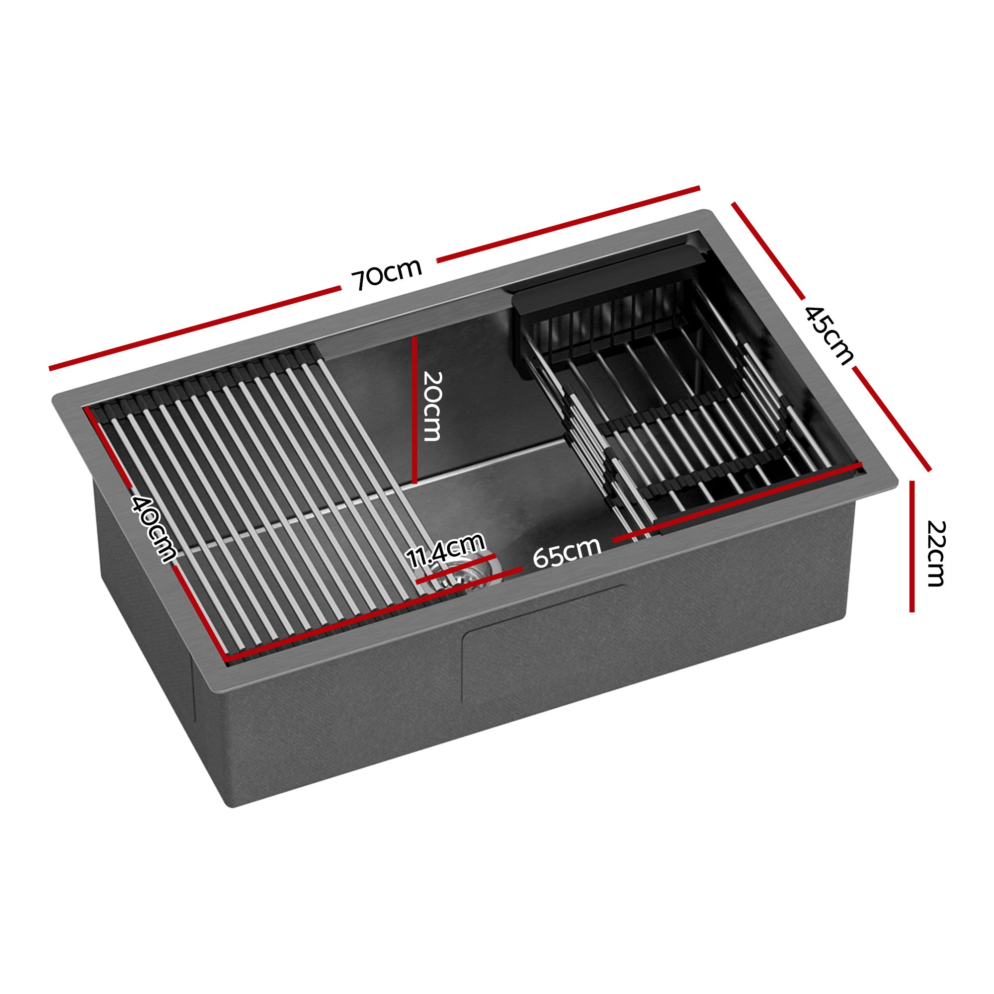 Cefito Stainless Steel Sink 70x45CM With Pull Out Mixer Tap Kitchen Basin Single Bowl Black SINK-BLACK-7045T-52
