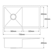 Cefito Kitchen Sink 75X45CM Stainless Steel Basin Single Bowl Black SINK-BLACK-7545