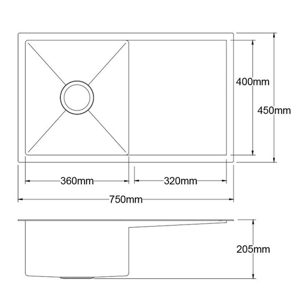 Cefito Kitchen Sink 75X45CM Stainless Steel Basin Single Bowl Black SINK-BLACK-7545