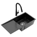 Cefito Stainless Steel Sink 75x45CM With Pull Out Mixer Tap Kitchen Basin Single Bowl Black SINK-BLACK-7545-52