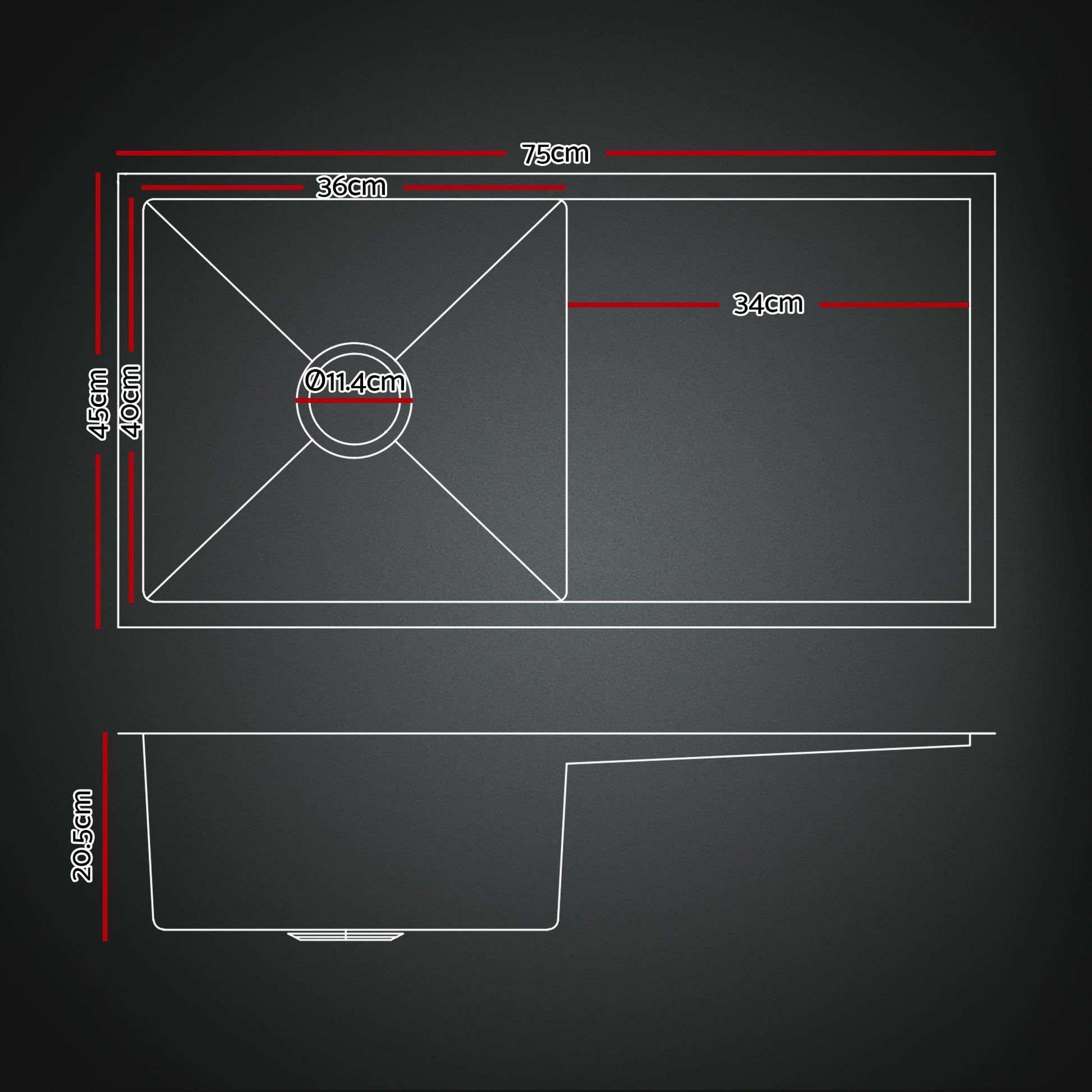 Cefito Stainless Steel Sink 75x45CM With Pull Out Mixer Tap Kitchen Basin Single Bowl Black SINK-BLACK-7545-52