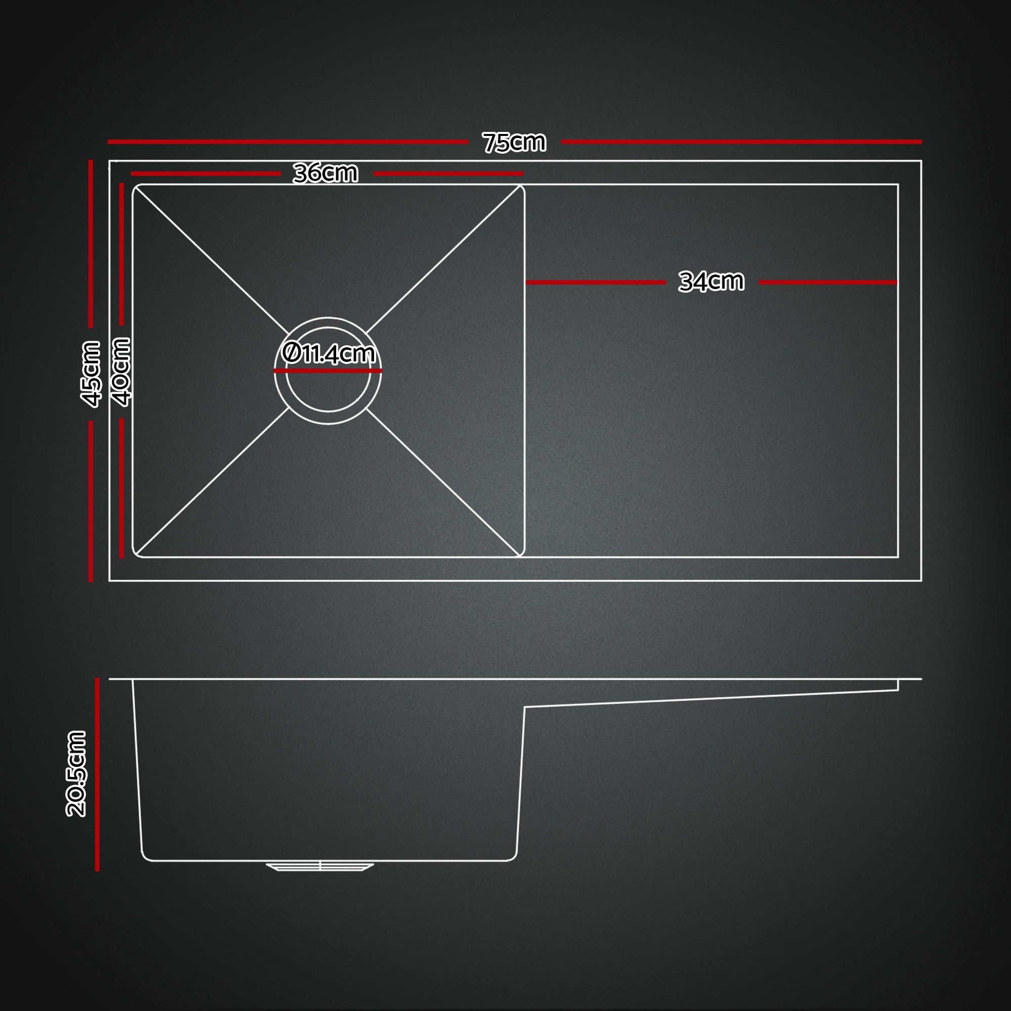 Cefito Stainless Steel Sink 75x45CM With Pull Out Mixer Tap Kitchen Basin Single Bowl Black SINK-BLACK-7545-52