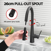 Cefito Stainless Steel Sink 75x45CM With Pull Out Mixer Tap Kitchen Basin Single Bowl Black SINK-BLACK-7545-52