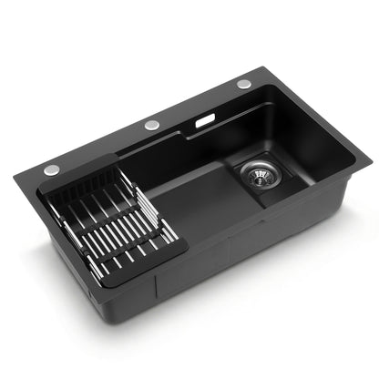 Cefito Kitchen Sink 75X45CM Stainless Steel Basin Single Bowl Drain Part Black SINK-BLACK-7545-S