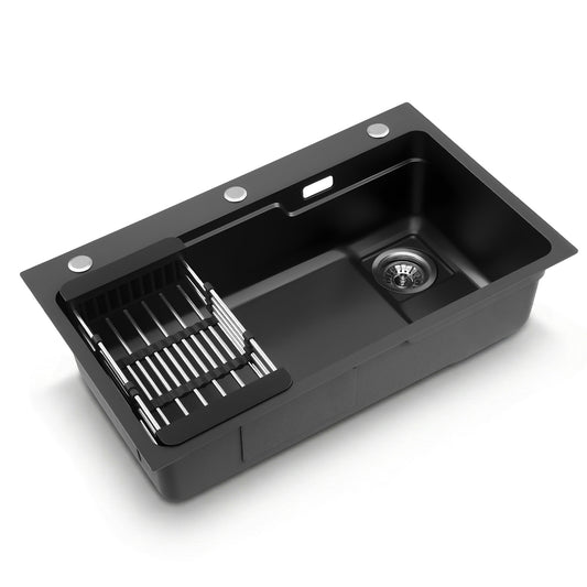 Cefito Kitchen Sink 75X45CM Stainless Steel Basin Single Bowl Drain Part Black SINK-BLACK-7545-S