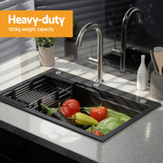 Cefito Kitchen Sink 75X45CM Stainless Steel Basin Single Bowl Drain Part Black SINK-BLACK-7545-S