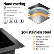Cefito Kitchen Sink 75X45CM Stainless Steel Basin Single Bowl Drain Part Black SINK-BLACK-7545-S