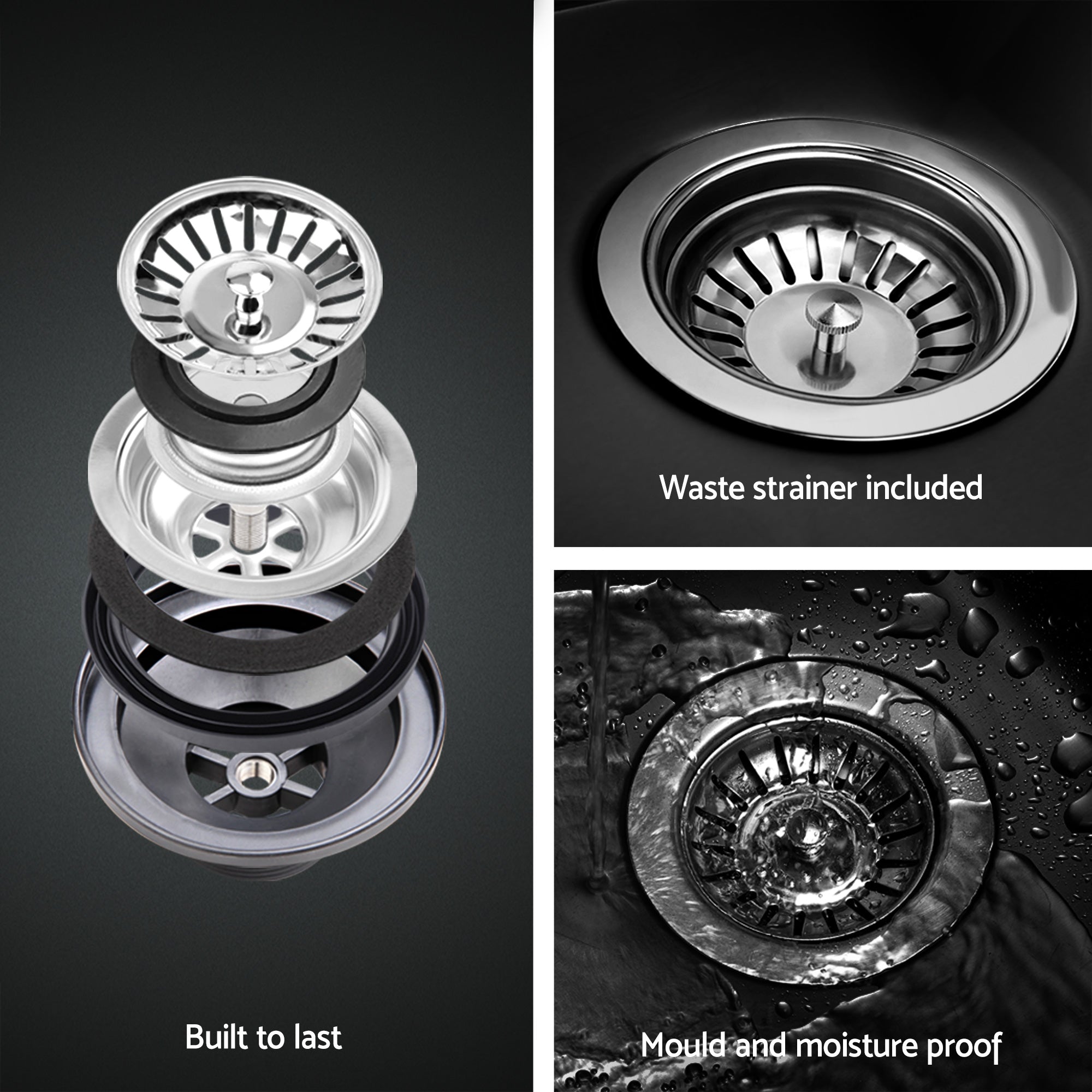 Cefito Kitchen Sink 75X45CM Stainless Steel Basin Single Bowl Drain Part Black SINK-BLACK-7545-S
