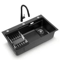 Cefito Stainless Steel Sink 75x45CM With Pull Out Mixer Tap Kitchen Basin Single Bowl Black SINK-BLACK-7545-S-52