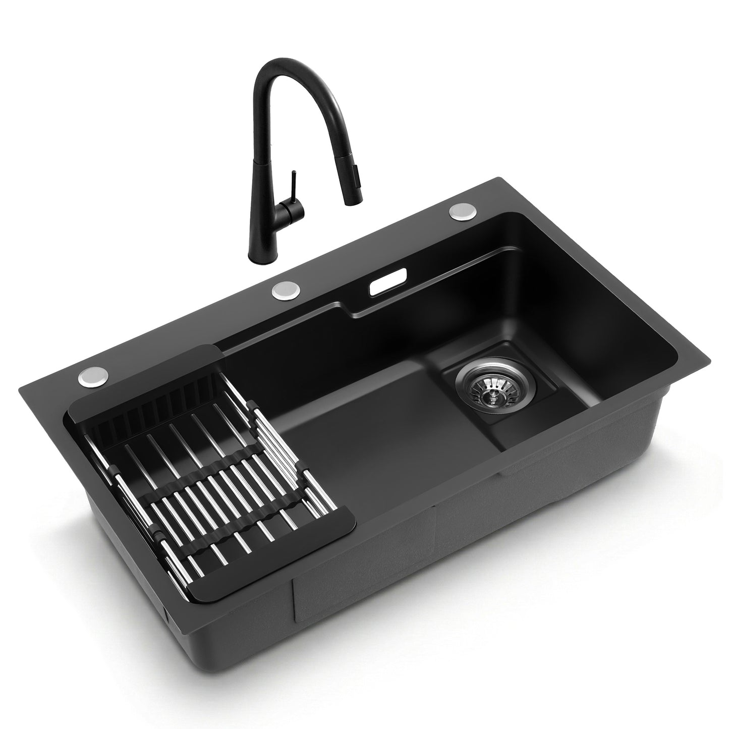 Cefito Stainless Steel Sink 75x45CM With Pull Out Mixer Tap Kitchen Basin Single Bowl Black SINK-BLACK-7545-S-52