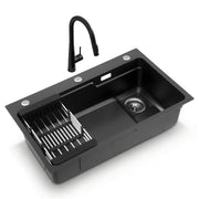 Cefito Stainless Steel Sink 75x45CM With Pull Out Mixer Tap Kitchen Basin Single Bowl Black SINK-BLACK-7545-S-52