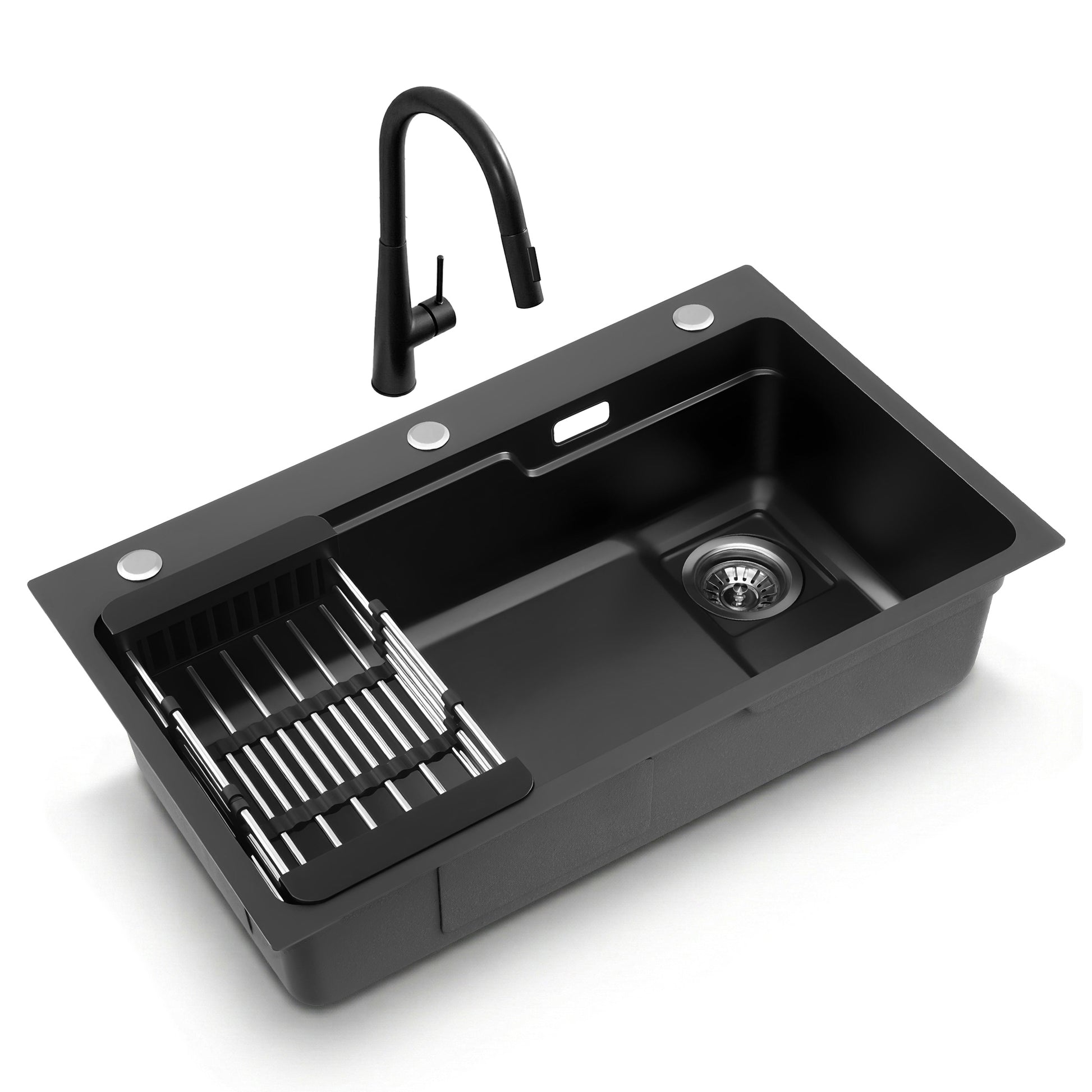 Cefito Stainless Steel Sink 75x45CM With Pull Out Mixer Tap Kitchen Basin Single Bowl Black SINK-BLACK-7545-S-52