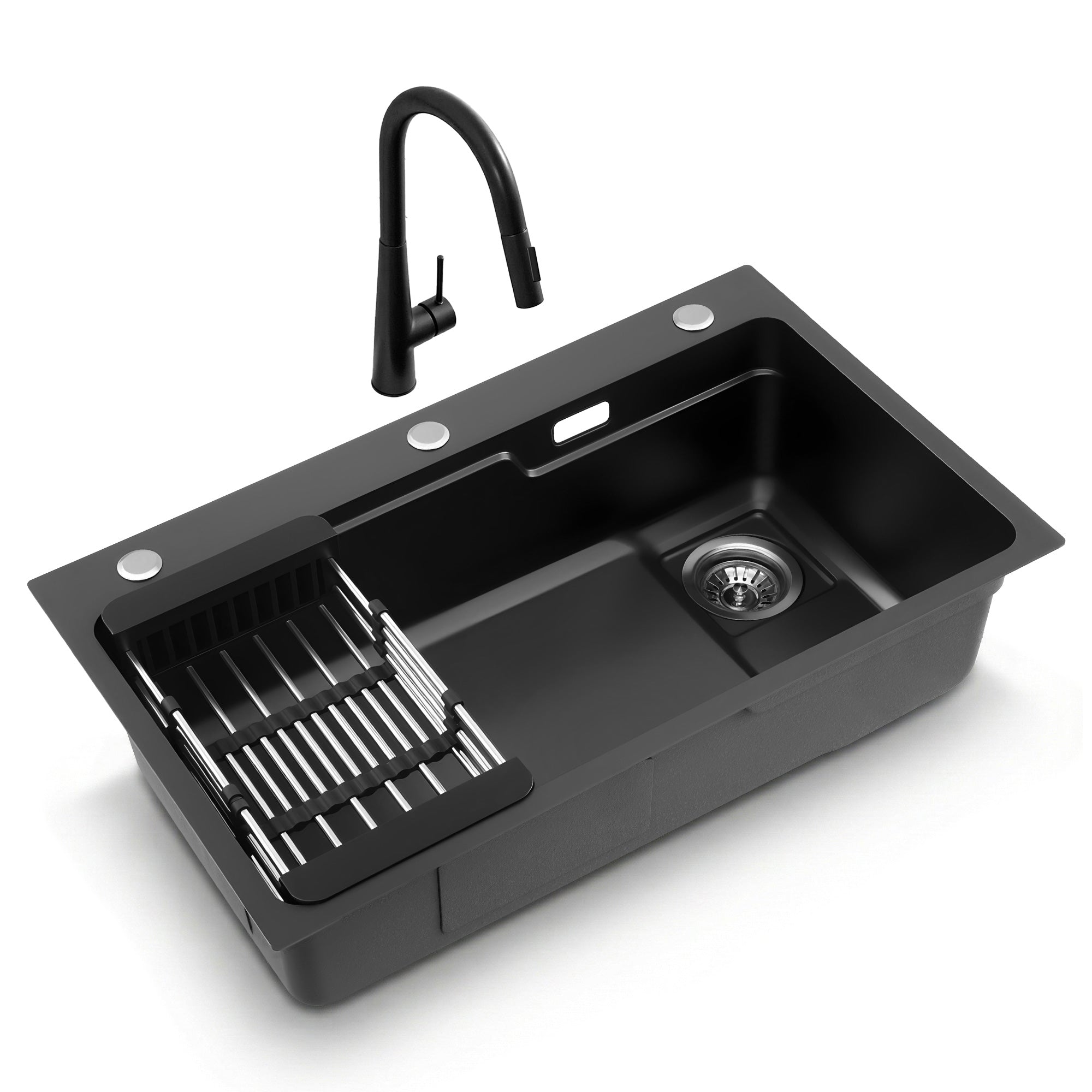 Cefito Stainless Steel Sink 75x45CM With Pull Out Mixer Tap Kitchen Basin Single Bowl Black SINK-BLACK-7545-S-52