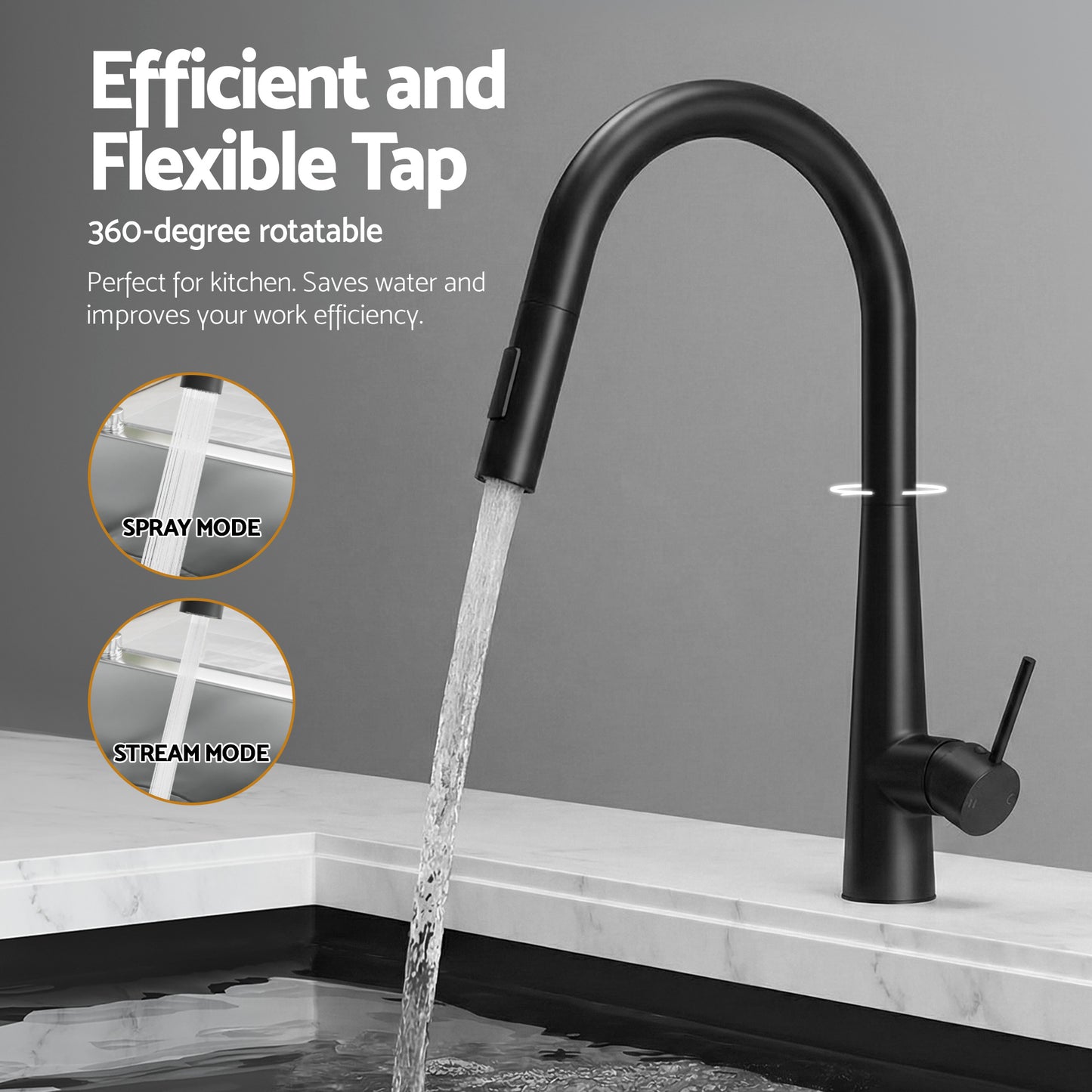 Cefito Stainless Steel Sink 75x45CM With Pull Out Mixer Tap Kitchen Basin Single Bowl Black SINK-BLACK-7545-S-52