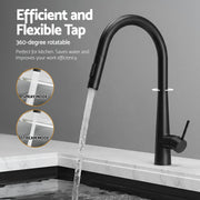 Cefito Stainless Steel Sink 75x45CM With Pull Out Mixer Tap Kitchen Basin Single Bowl Black SINK-BLACK-7545-S-52