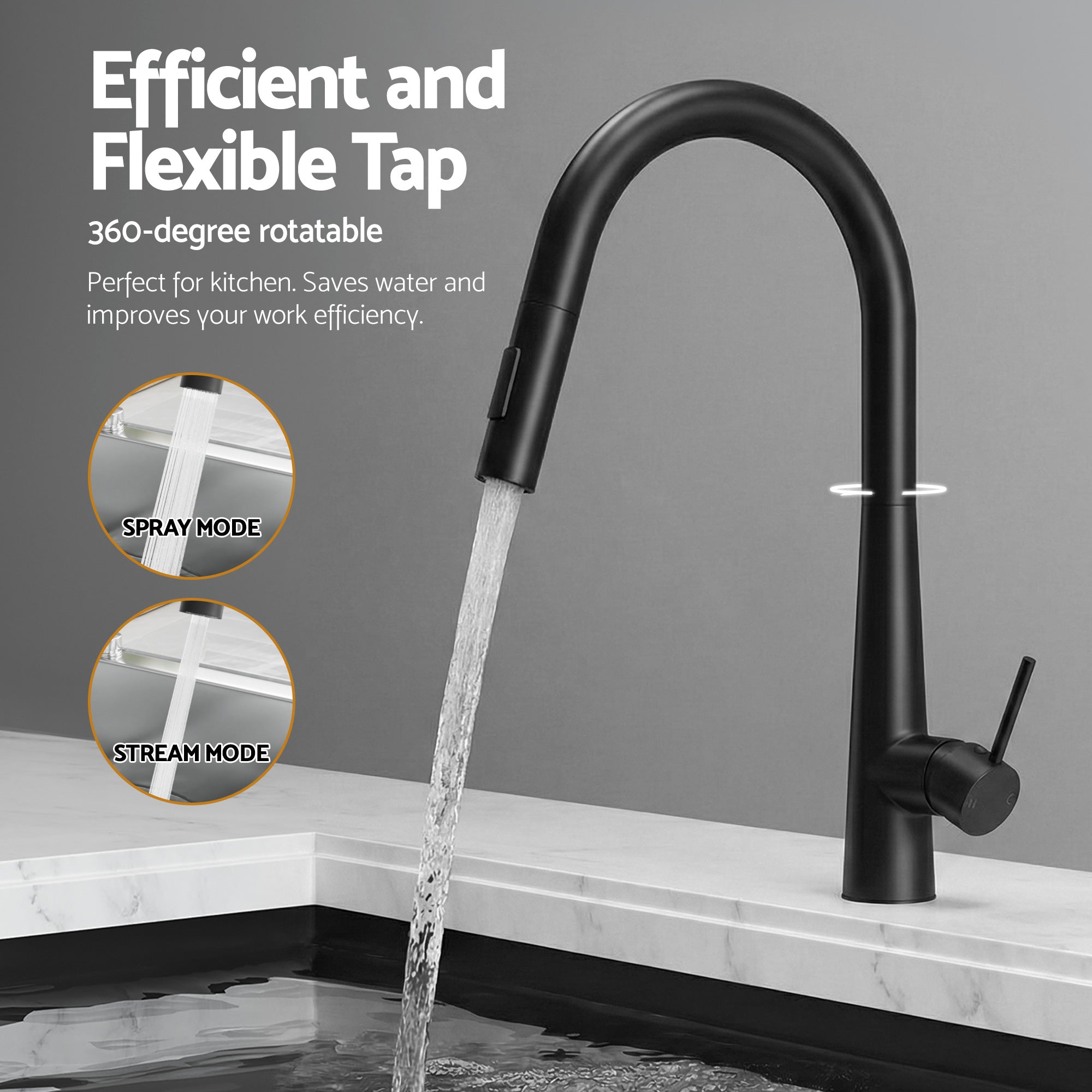 Cefito Stainless Steel Sink 75x45CM With Pull Out Mixer Tap Kitchen Basin Single Bowl Black SINK-BLACK-7545-S-52