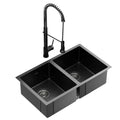 Cefito Stainless Steel Sink 77x45CM With Pull Out Mixer Tap Kitchen Double Bowl Black SINK-BLACK-7745-07
