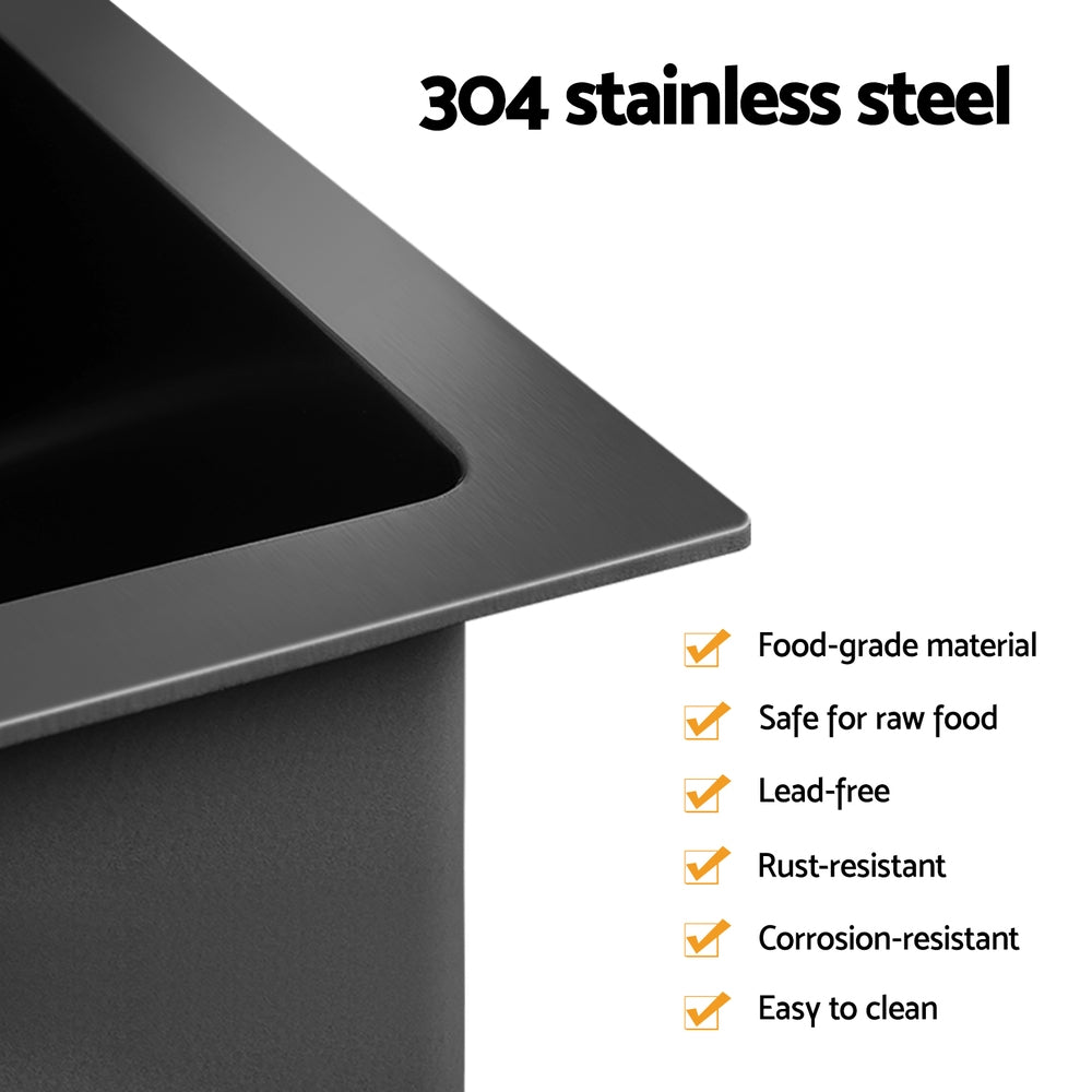 Cefito Stainless Steel Sink 77x45CM With Pull Out Mixer Tap Kitchen Double Bowl Black SINK-BLACK-7745-07