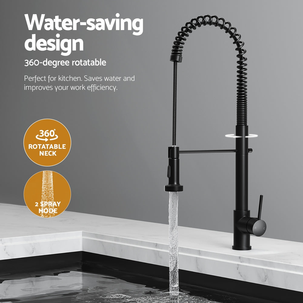 Cefito Stainless Steel Sink 77x45CM With Pull Out Mixer Tap Kitchen Double Bowl Black SINK-BLACK-7745-07