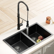 Cefito Stainless Steel Sink 77x45CM With Pull Out Mixer Tap Kitchen Double Bowl Black SINK-BLACK-7745-07