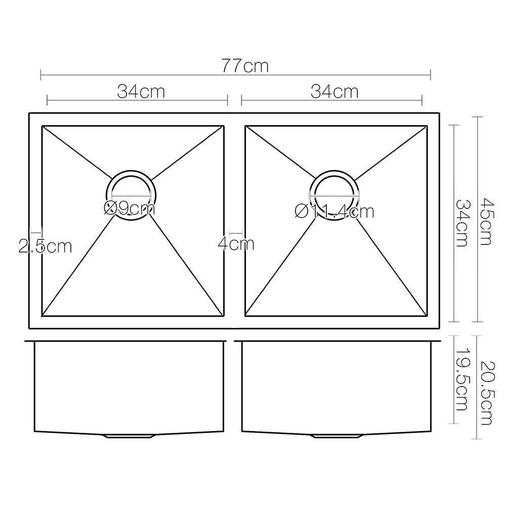 Cefito Kitchen Sink 77X45CM Stainless Steel Basin Double Bowl Black SINK-BLACK-7745
