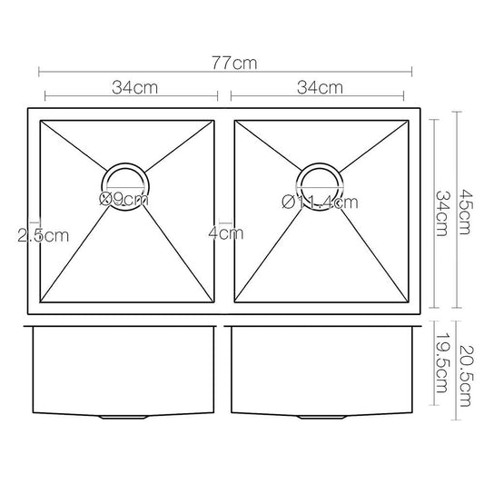 Cefito Kitchen Sink 77X45CM Stainless Steel Basin Double Bowl Black SINK-BLACK-7745