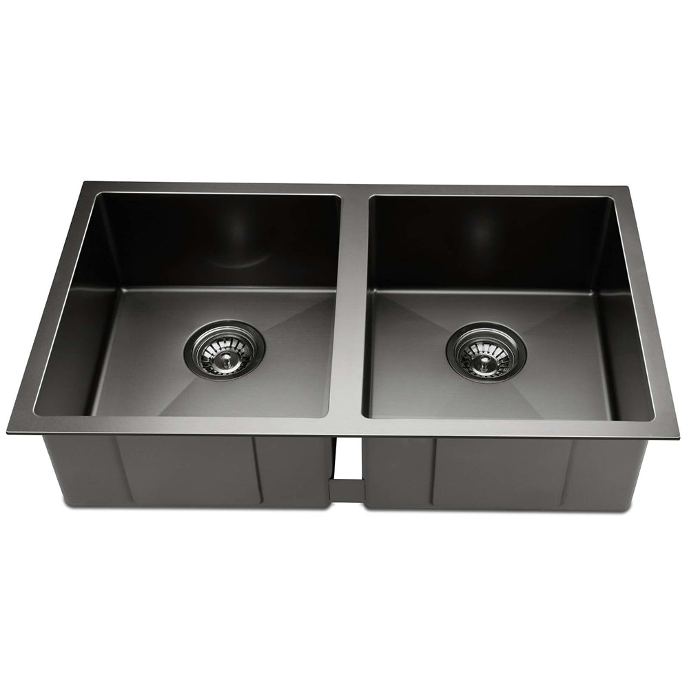 Cefito Kitchen Sink 77X45CM Stainless Steel Basin Double Bowl Black SINK-BLACK-7745