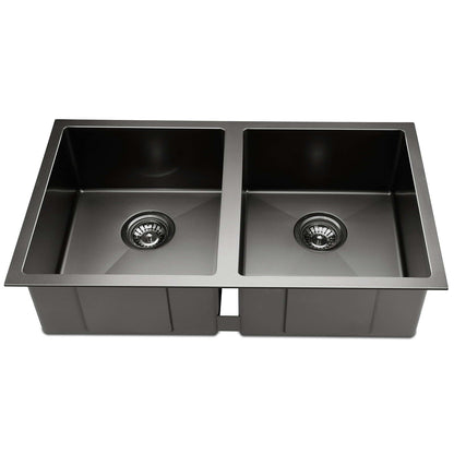 Cefito Kitchen Sink 77X45CM Stainless Steel Basin Double Bowl Black SINK-BLACK-7745