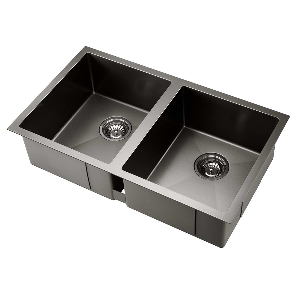 Cefito Kitchen Sink 77X45CM Stainless Steel Basin Double Bowl Black SINK-BLACK-7745