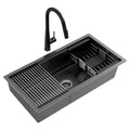Cefito Stainless Steel Sink 81x45CM With Pull Out Mixer Tap Kitchen Basin Single Bowl Black SINK-BLACK-8145T-52